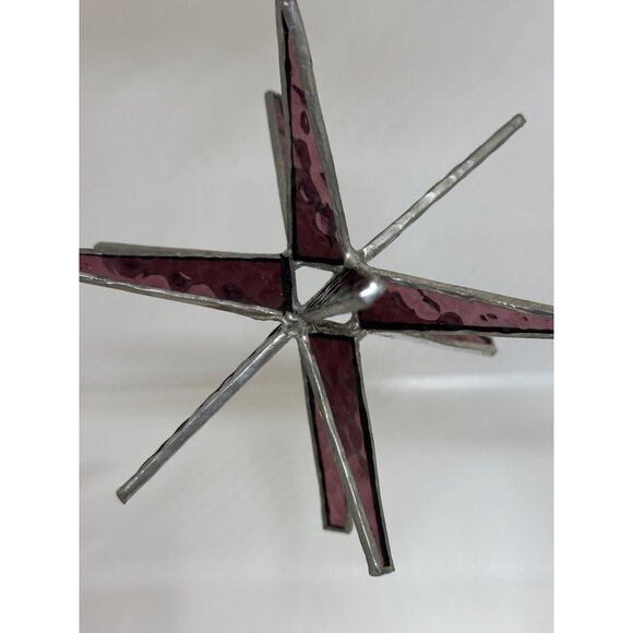 Set of 2 Red Moravian Star Ornaments – 3D Stained Glass Hanging Stars 5"x4.5" - Picture 9 of 10